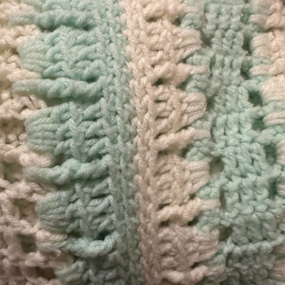 Crochet Afghan Blanket Quilt Mint Green And White Vintage 90 x 62 Inches - Picture 2 of 6